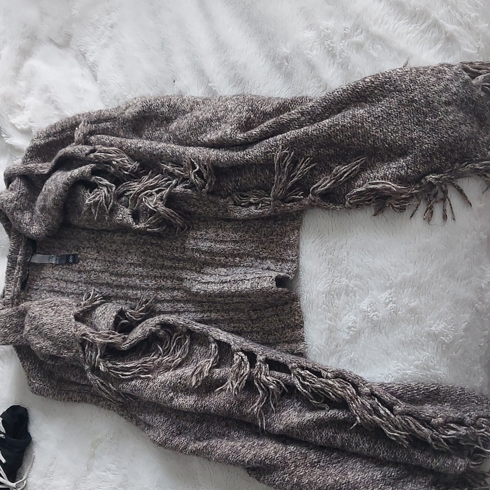 Gray green fringe vest